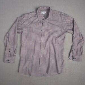 Eton Slim Fit Checkered Dress Shirt Mens Large 16 1/2 Long Sleeve Brown Blue